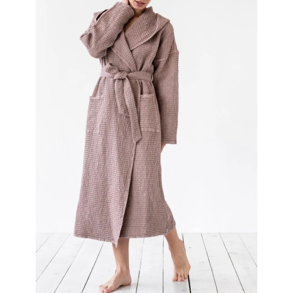 Magic Linen Hooded Waffle Robe in Woodrose Pink Plus Size XXL Lounge Relaxation